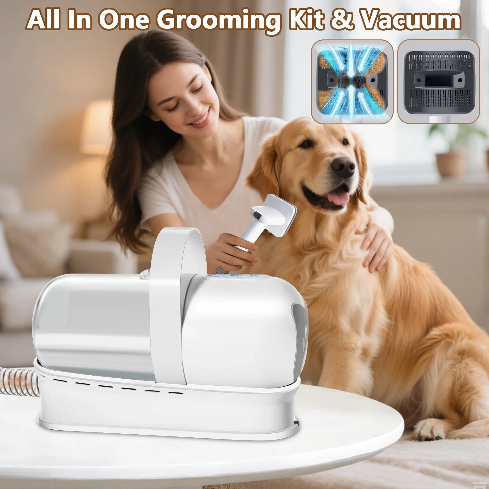 Kit de Toilettage Pro 7-en-1 avec Aspirateur - Silencieux pour Chien & Chat