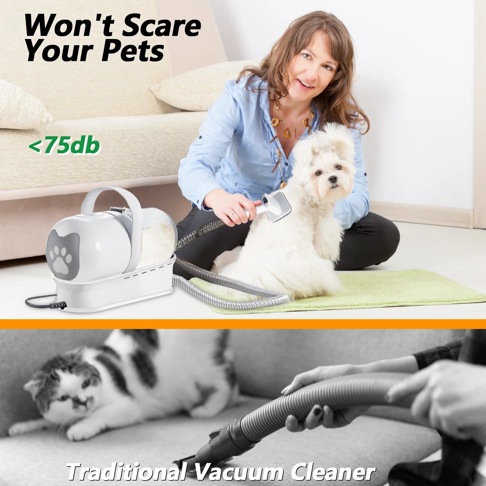 Kit de Toilettage Pro 7-en-1 avec Aspirateur - Silencieux pour Chien & Chat